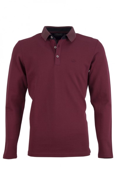 Мъжка блуза тип polo shirt с плетена яка и детайли от допълнителен плат, цвят - бордо