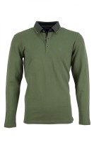 Мъжка блуза тип polo shirt с плетена яка и детайли от допълнителен плат, цвят - зелен каки