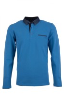 Мъжка блуза тип polo shirt с детайли от дънков плат и алкантара, цвят - син