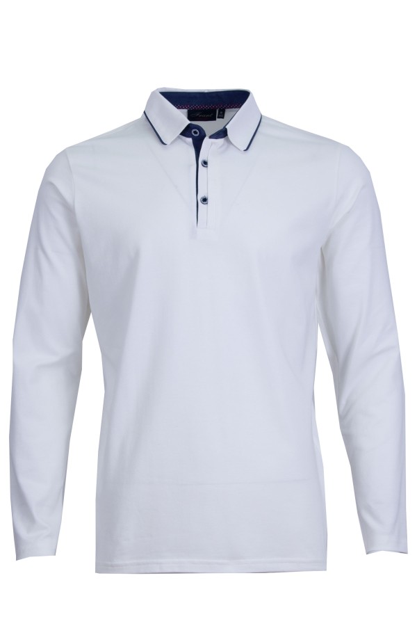 Polo Shirt дълъг ръкав с детайли от допълнителен плат ЕКРЮ 
