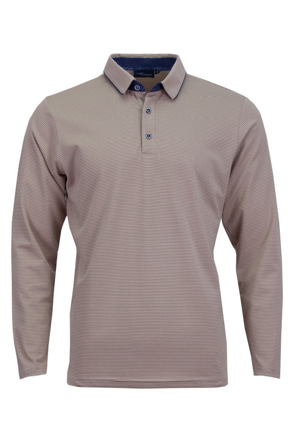 Polo Shirt дълъг ръкав с детайли от допълнителен плат РАЙЕ НАТУРАЛ 
