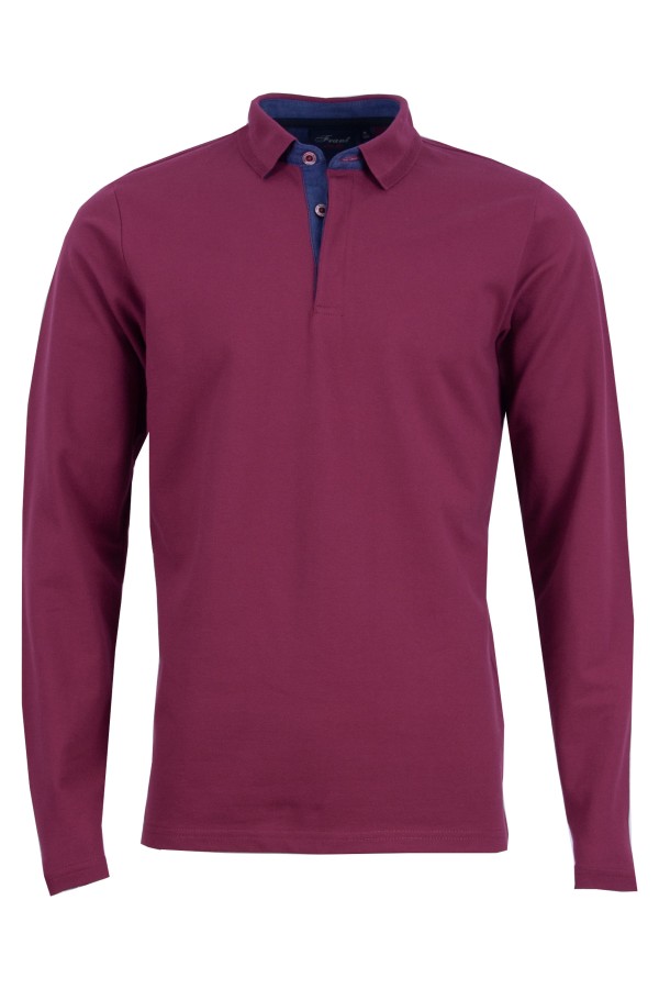 Polo Shirt дълъг ръкав с плетена яка ВИНО 