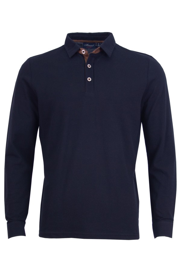 Polo Shirt дълъг ръкав с детайли от алкантара ИНДИГО 