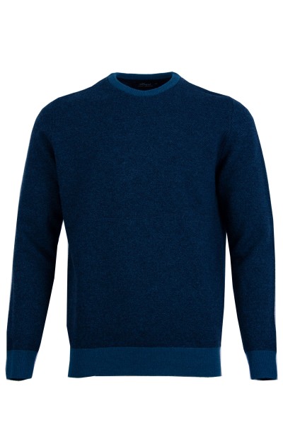 Мъжки пуловер обло бие двуцветен ПЕТРОЛ 