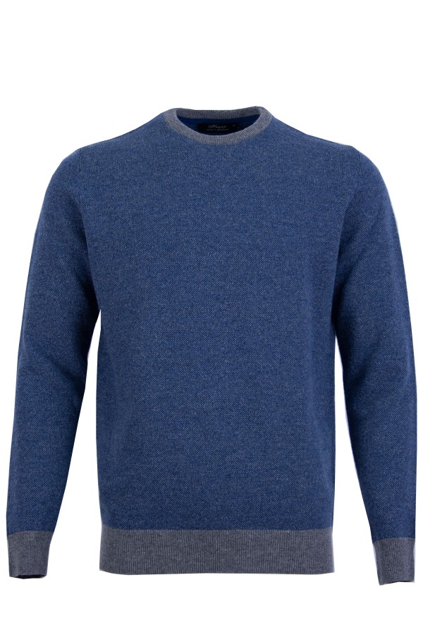 Мъжки пуловер обло бие двуцветен ДЕНИМ 