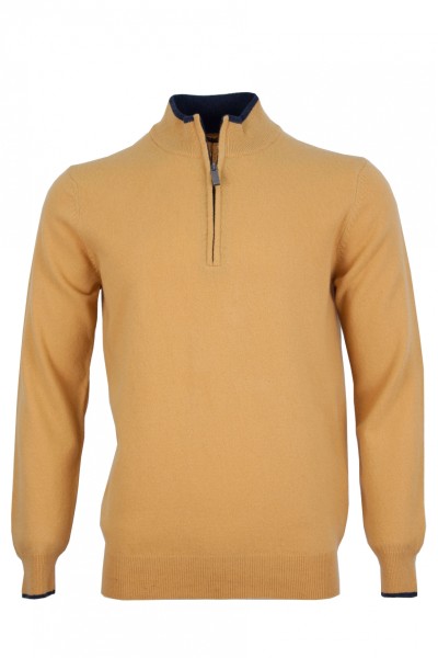 Мъжки пуловер вълна с висока яка с цип, цвят - пепеливожълт