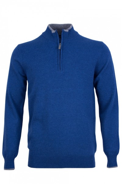 Мъжки пуловер вълна с висока яка с цип, цвят - ясна нощ