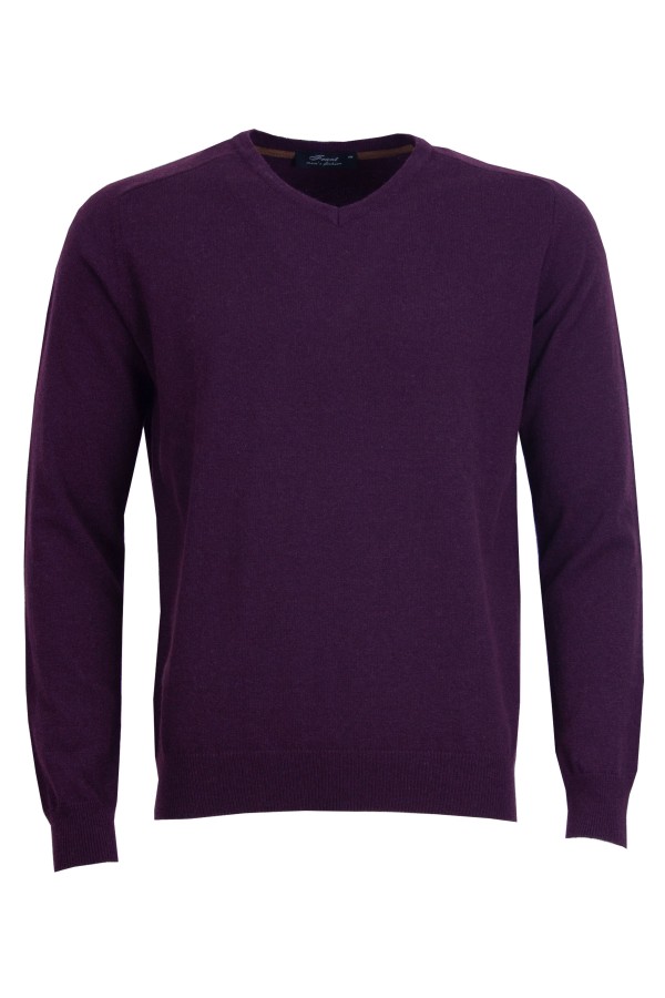 Мъжки пуловер V бие с кашмир БОРДО SLIM FIT № M