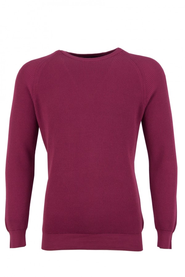 Мъжки пуловер рипс с реглан ръкав, линия super slim fit, цвят - малина