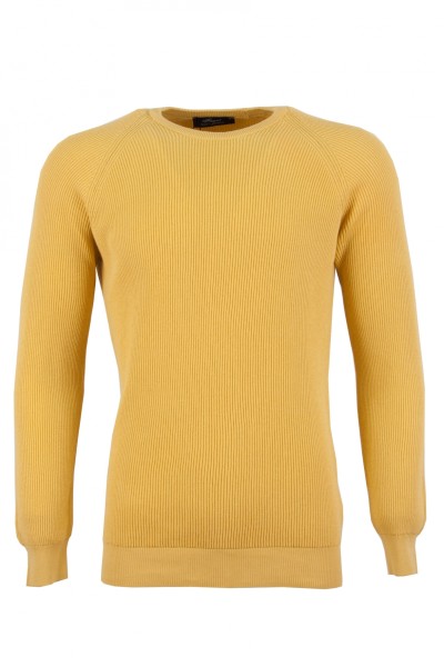 Мъжки пуловер рипс с реглан ръкав, линия super slim fit, цвят - жълт
