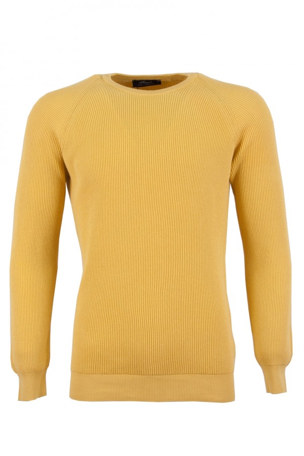 Мъжки пуловер рипс с реглан ръкав, линия super slim fit, цвят - жълт