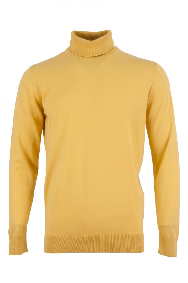 Мъжки пуловер памук с поло яка , линия super slim fit , цвят - жълт