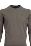 Мъжки пуловер с контрасни кантове ЗЕЛЕН КАКИ SLIM FIT № L