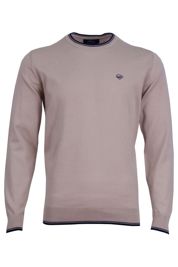 Мъжки пуловер с контрасни кантове БЕЖОВ SLIM FIT № L
