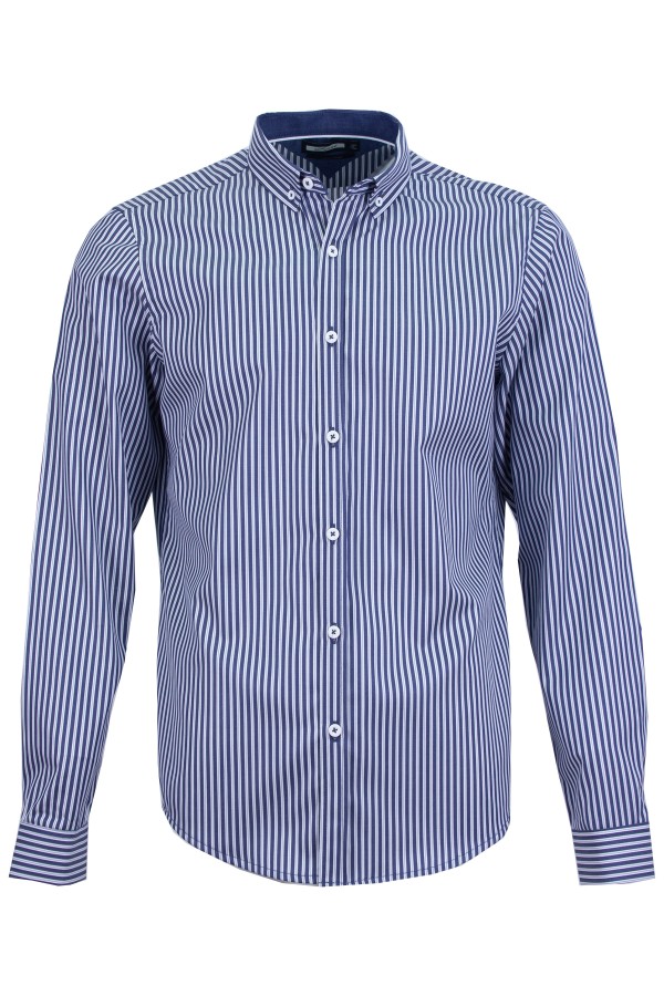 Мъжка риза с цветни детайли БЯЛО И ДЕНИМ РАЙЕ 100 % памук SLIM FIT № M
