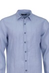 Мъжка риза с декоративна лента на канона ЛЕН СВЕТЛОСИНЯ 65 % лен - 35 % памук SLIM FIT № L