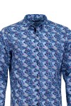 Мъжка риза с декоративна лента на канона ЛЕН ПРИНТ ЦВЕТЯ 65 % лен - 35 % памук SLIM FIT № M