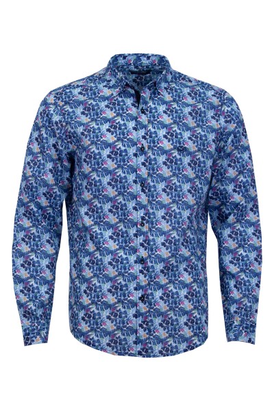 Мъжка риза с декоративна лента на канона ЛЕН ПРИНТ ЦВЕТЯ 65 % лен - 35 % памук SLIM FIT № M