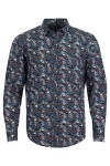 Мъжка риза ПРИНТ ЛИСТА В ТЪМНИ ТОНОВЕ 100 % памук SLIM FIT № L