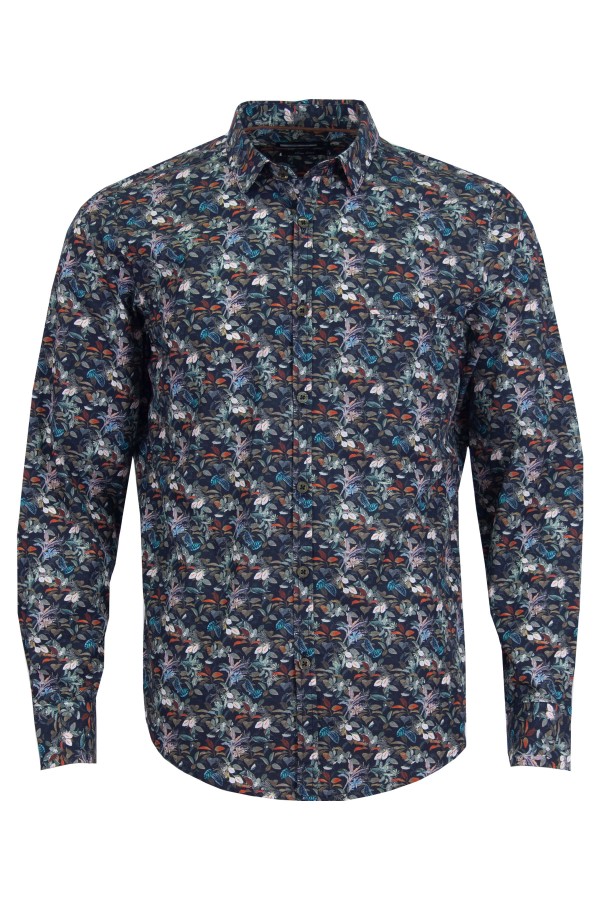Мъжка риза ПРИНТ ЛИСТА В ТЪМНИ ТОНОВЕ 100 % памук SLIM FIT № L