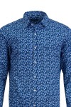 Мъжка риза ПРИНТ ИНДИГО С БЕЛИ ЦВЕТЯ 100 % памук SLIM FIT № L