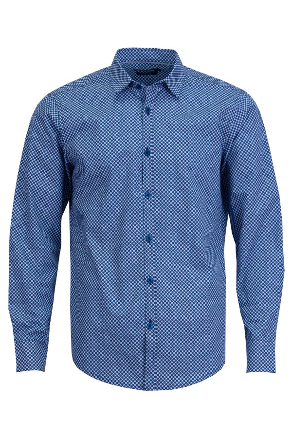 Мъжка риза ПРИНТ ТЪМНОСИНИ ТОЧКИ 100 % памук SLIM FIT № L