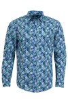 Мъжка риза ПРИНТ ЦВЕТЯ СИНИ И ЗЕЛЕНИ ТОНОВЕ 100 % памук SLIM FIT № L