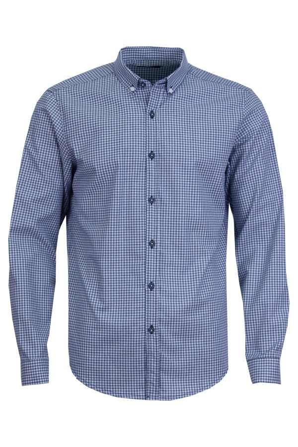Мъжка риза ситно каре БЯЛО И ДЕНИМ 100 % памук SLIM FIT № L