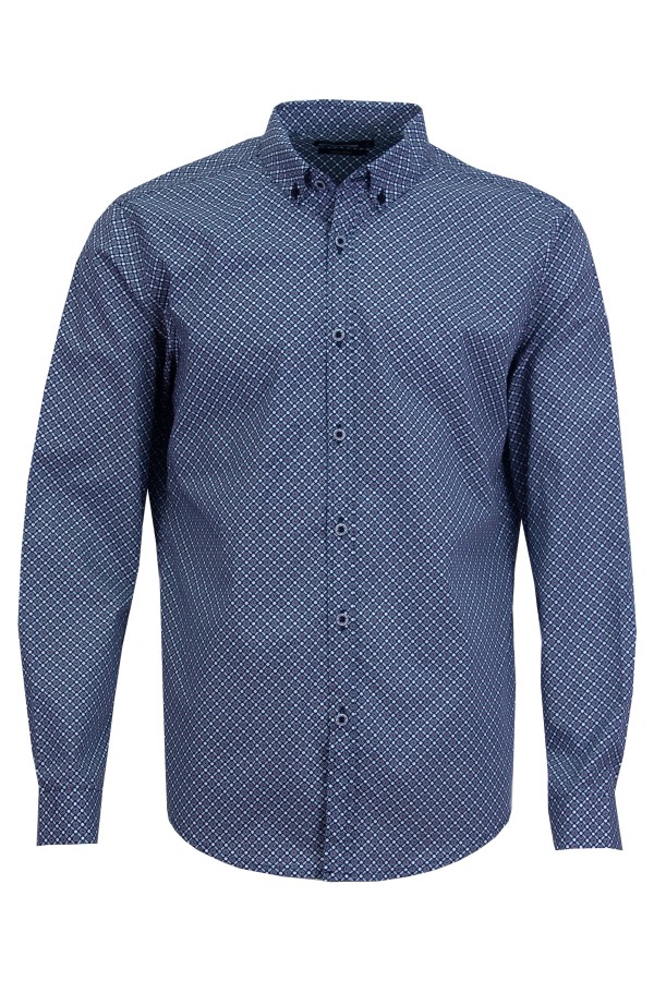 Мъжка риза ИНДИГО ПРИНТ С БЯЛО И БОРДО 100 % памук SLIM FIT № L