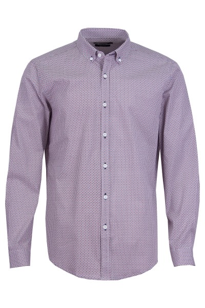 Мъжка риза БЯЛ ПРИНТ С ОРАНЖЕВИ ФИГУРИ 100 % памук SLIM FIT № L
