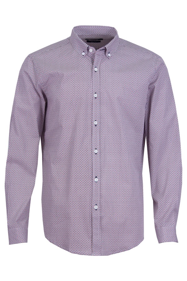 Мъжка риза БЯЛ ПРИНТ С ОРАНЖЕВИ ФИГУРИ 100 % памук SLIM FIT № L