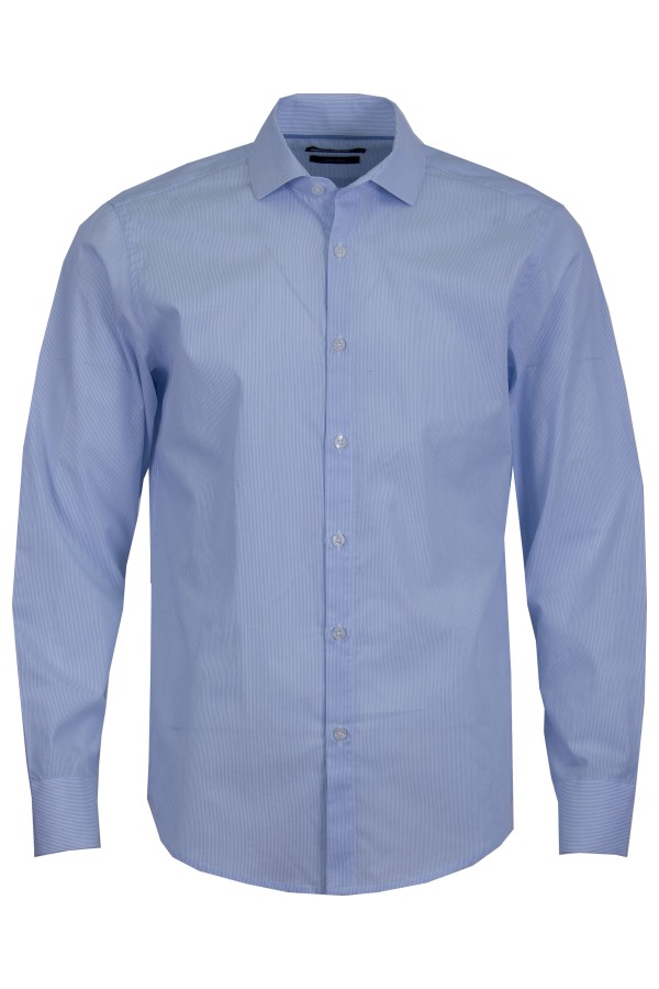 Мъжка риза К3 ФИНО РАЙЕ БЯЛО СЪС СИНЬО SLIM FIT № L
