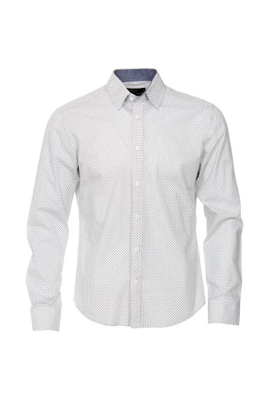 Мъжка риза СOL-75 с фалта на гърба бяла принт фигури 100 % ПАМУК SLIM FIT с пенсове № XL