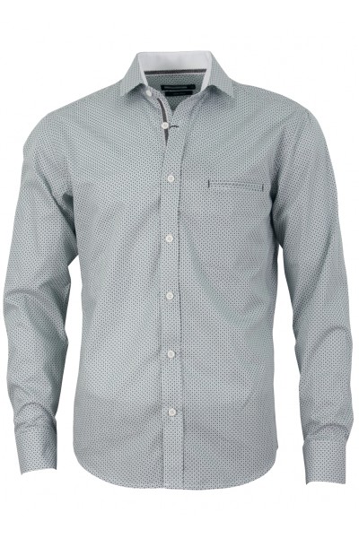 Мъжка риза с джоб тип филетка, бяло и зелено принт