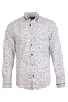 Мъжка риза с контрастен кант по средата на яка и маншети цвят - бял принт