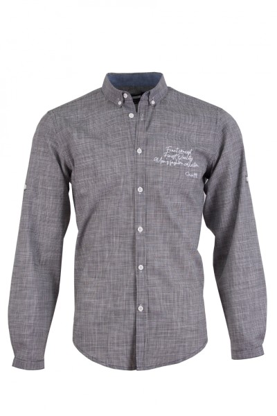 Мъжка риза с бродерия на гърдите, кръпки на ръкавите и щрифелка за лесно навиване, цвят - черно и бяло пепит