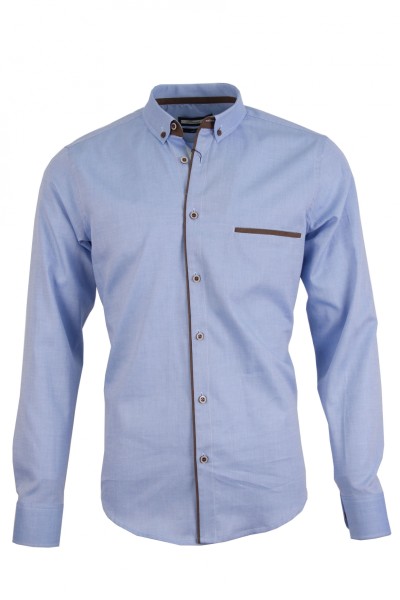 Мъжка риза с детайли от алкантара, цвят - син oxford