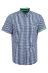 Мъжка риза къс ръкав с детайли от трико КАРЕ ИНДИГО И ЗЕЛЕНО SLIM FIT № M