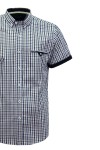 Мъжка риза къс ръкав с детайли от трико КАРЕ ИНДИГО И ТАУПЕ SLIM FIT № M