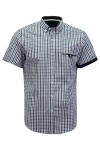 Мъжка риза къс ръкав с детайли от трико КАРЕ ИНДИГО И ТАУПЕ SLIM FIT № M