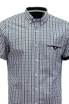 Мъжка риза къс ръкав с детайли от трико КАРЕ ИНДИГО И ТАУПЕ SLIM FIT № M