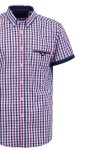 Мъжка риза къс ръкав с детайли от трико КАРЕ ИНДИГО И ВИНО SLIM FIT № M