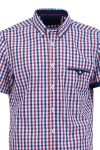Мъжка риза къс ръкав с детайли от трико КАРЕ ИНДИГО И ВИНО SLIM FIT № M