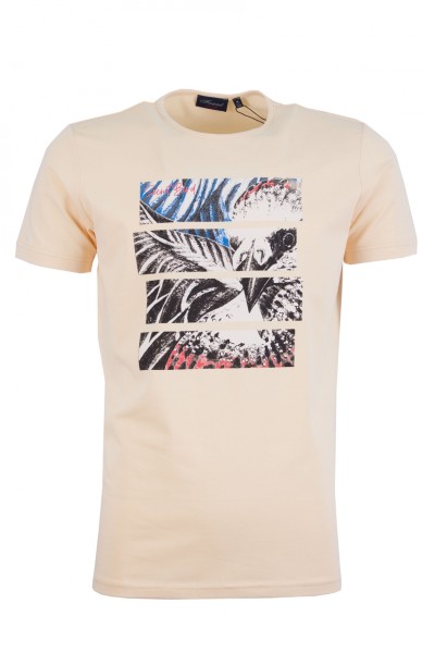 Мъжки t-shirt с принт на гърдите птици, цвят - бледожълт