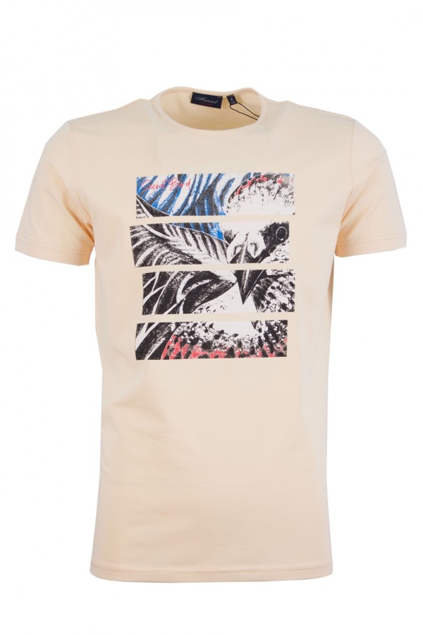Мъжки t-shirt с принт на гърдите птици, цвят - бледожълт