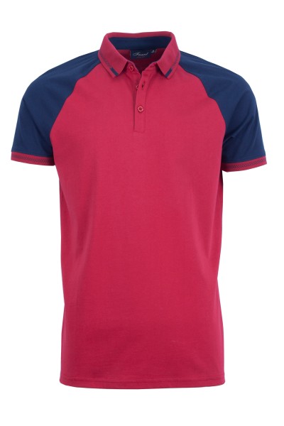 Polo Shirt с реглан ръкав от контрастен цвят и плетена яка и маншети ВИНО 100 % памук slim fit S