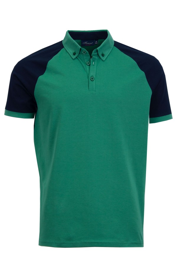 Polo Shirt с реглан ръкав от контрастен цвят ЗЕЛЕН 95 % памук - 5 % ликра slim fit M
