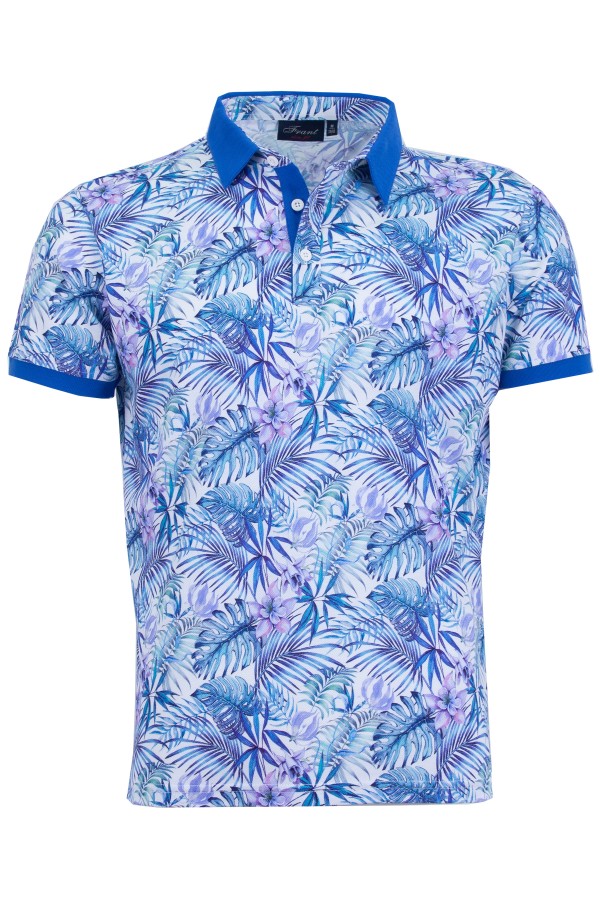 Polo Shirt с контрастна яка и маншети дигитален принт БЯЛ SUMMER 96 % памук - 4 % ликра slim fit S