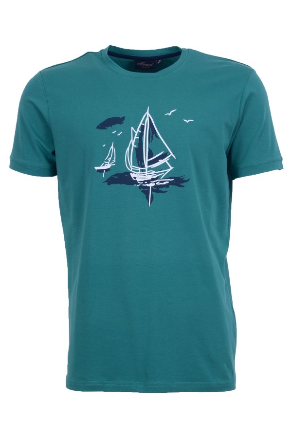 Мъжка тениска BOAT IN THE SEA ТРЕВА slim fit M