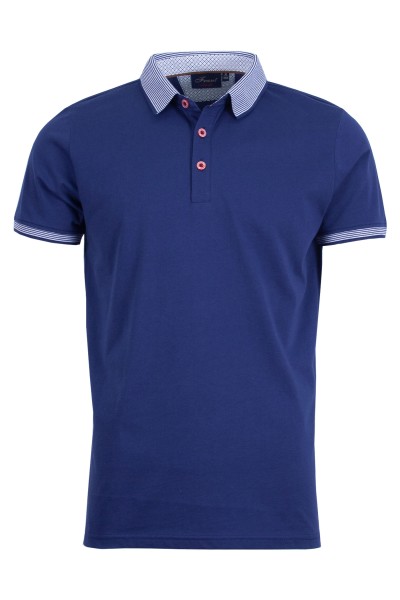 Polo Shirt с плетена яка фино райе ТЪМНОСИН 100 % памук slim fit M
